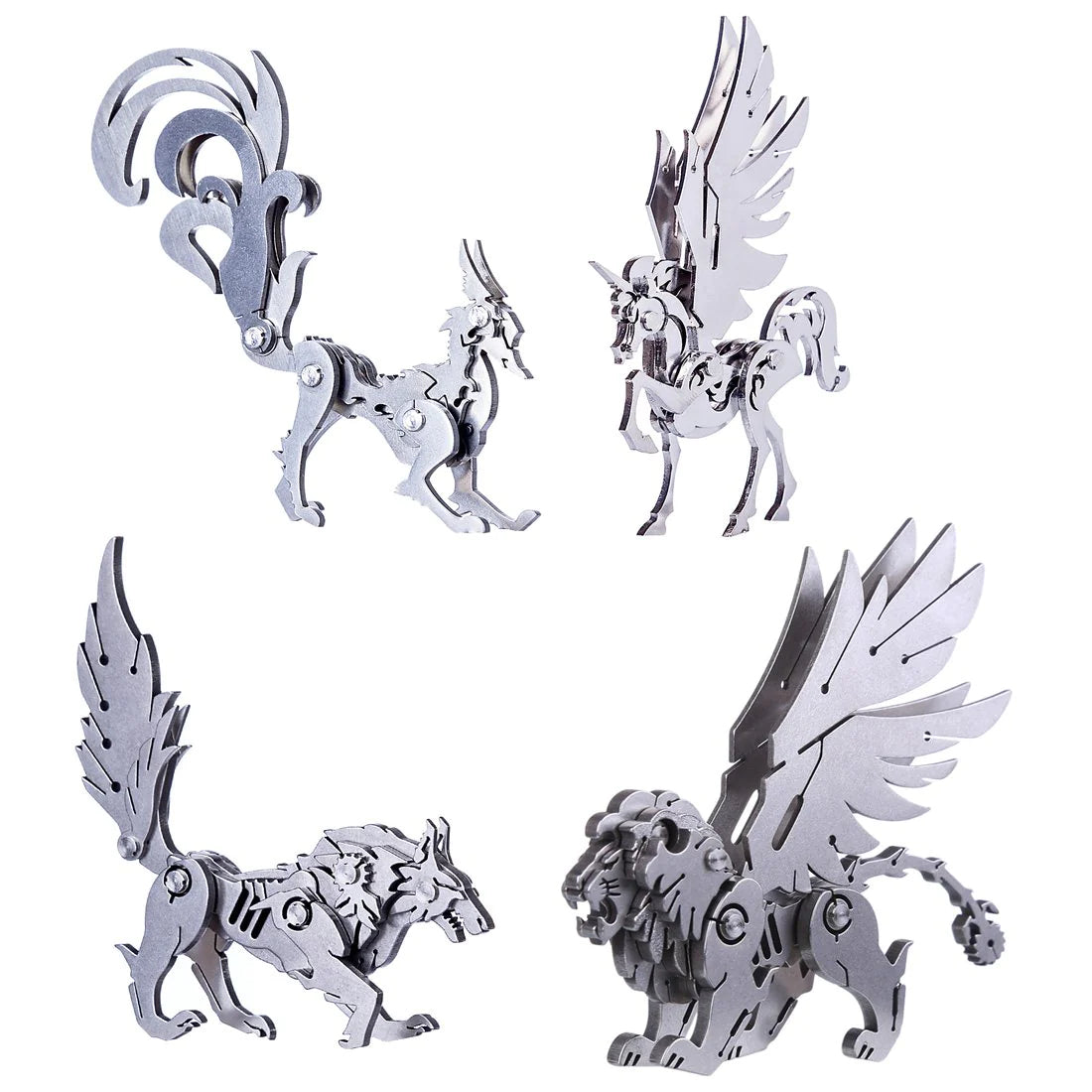 4 in 1 Assembly Model 3D Metal Puzzle Kit(Unicorn + Wolf + Lion + Fox)