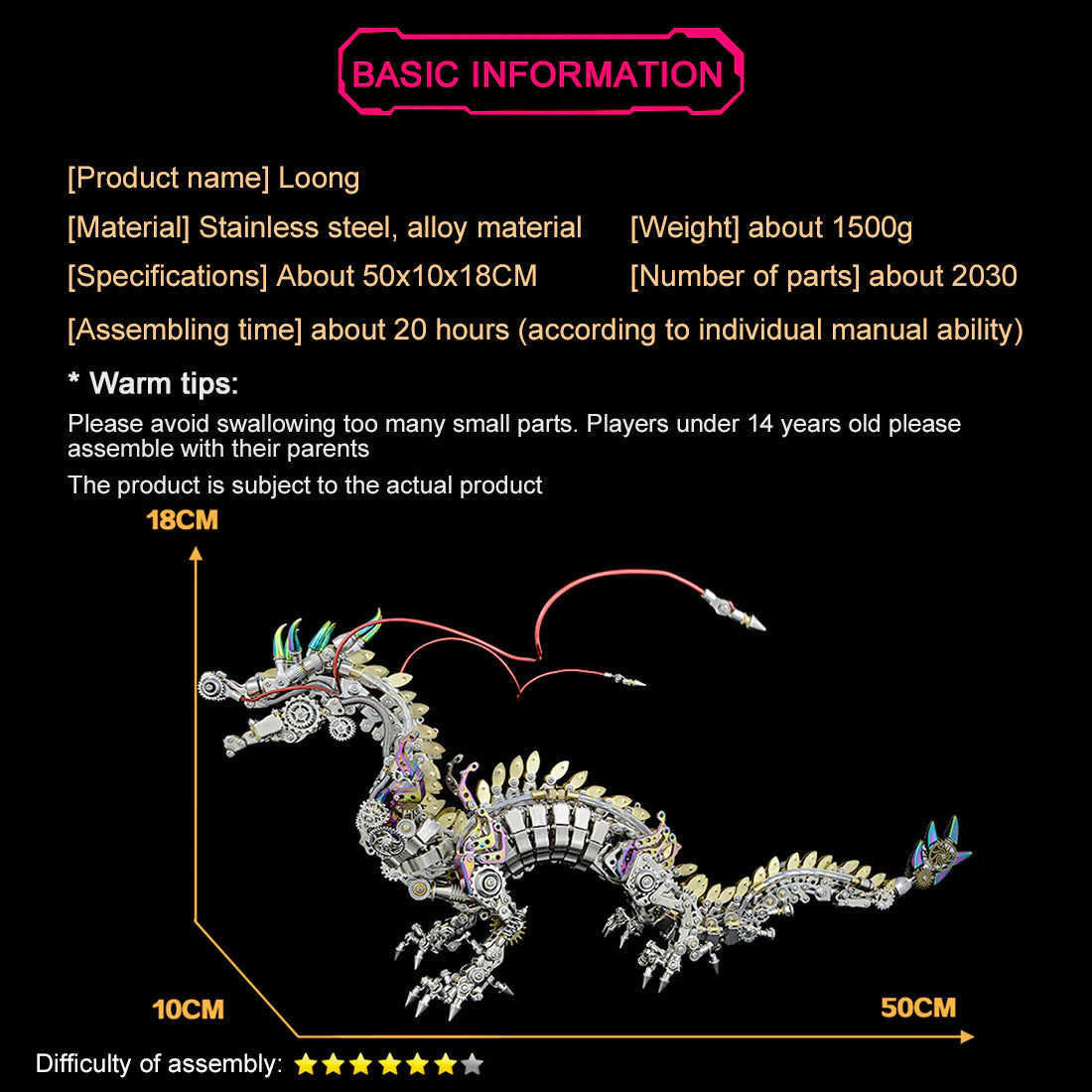 Realistic Chinese Dragon 3D Metal Puzzles Large Mechanical Model Kit (2030+PCS)