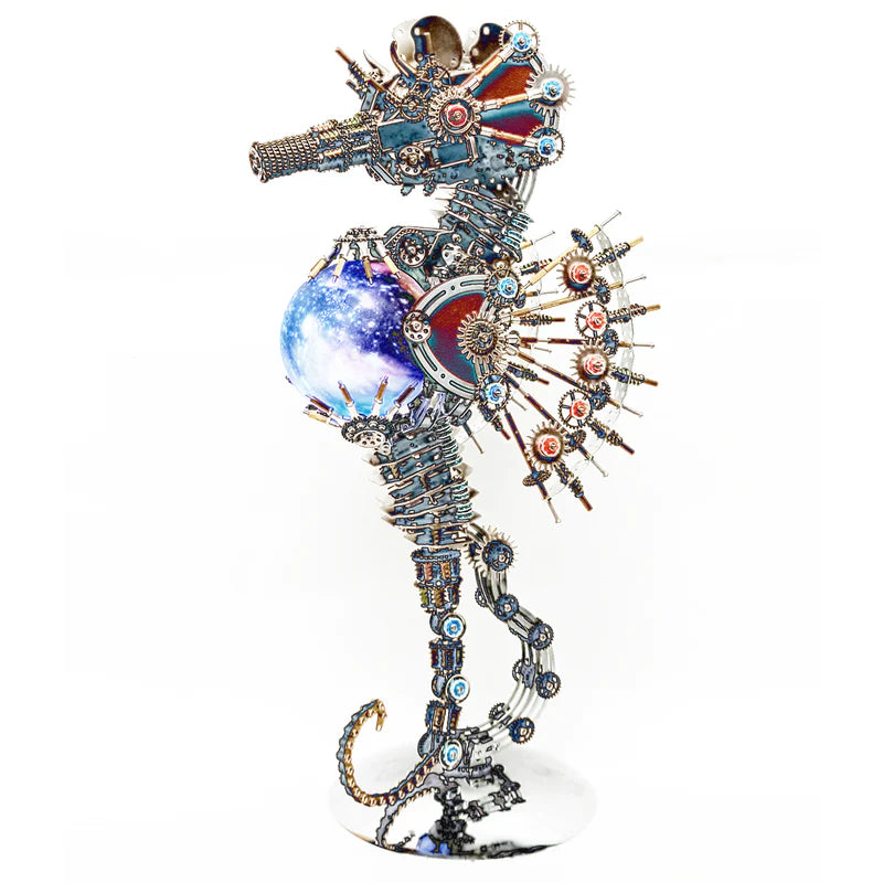 Seahorse Holding a Spherical Lamp Steampunk 3D Metal Puzzles Model Kits(2100Pcs)