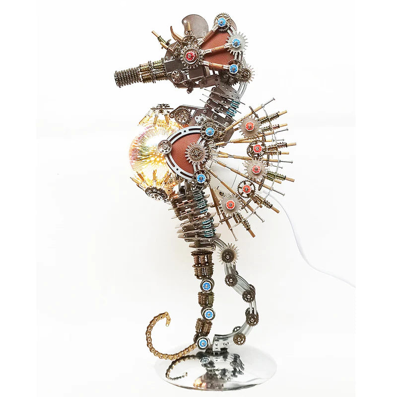 Seahorse Holding a Spherical Lamp Steampunk 3D Metal Puzzles Model Kits(2100Pcs)