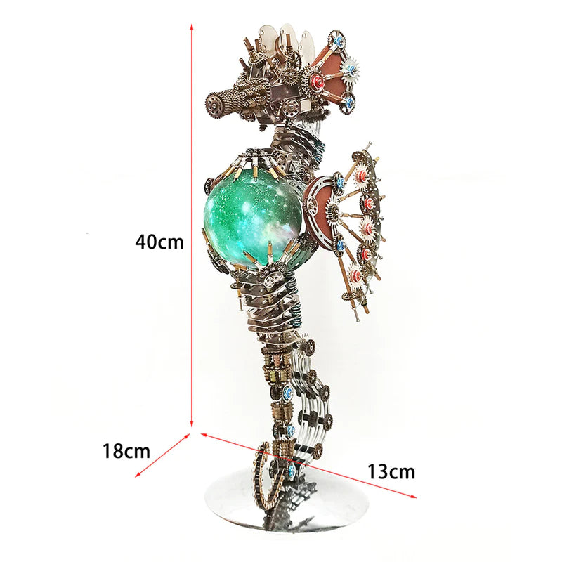 Seahorse Holding a Spherical Lamp Steampunk 3D Metal Puzzles Model Kits(2100Pcs)